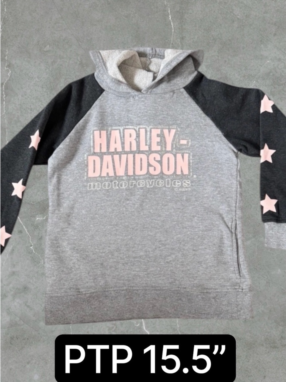 2 for $30 💟 Harley-Davidson Gray Hoodie with Star Sleeves and Pink Logo